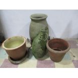 A well weathered olive jar, terracotta pots etc.