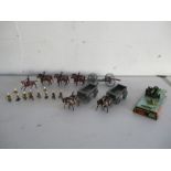 A collection of Britains die cast figures, gun carriage and horse drawn weapon plus a Dinky Toys six
