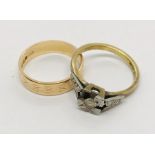 An 18ct gold wedding band along with an 18ct gold dress ring- 1 stone missing, total weight 6.2g