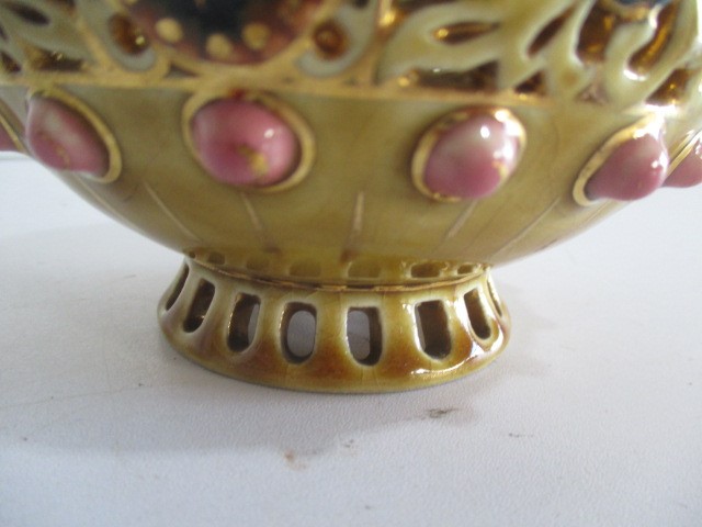 A Zsolnay reticulated small vase with gilded decoration- hairline crack to rim - Image 6 of 7