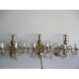 Three brass six fitting ceiling chandeliers