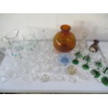 A collection of various glass ware including a ships decanter, jugs, brandy glasses, vase etc