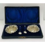 A cased set of hallmarked silver salts and spoons- William Davenport, 1900