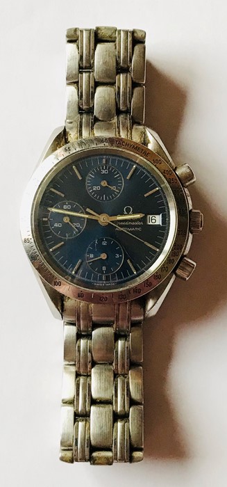 A gents Omega Speedmaster stainless steel automatic bracelet chronometer, having signed blue dial, - Image 2 of 5