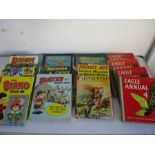 A collection of annuals and books including, Dandy, Beano, Eagle etc.