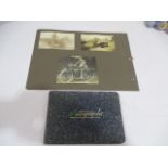 Three vintage motorcycling related photographs, along with an autograph book