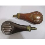 Two antique copper powder flasks