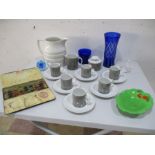 A Thomas part tea set, Reeve's student paint box, glassware etc.