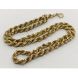 A 9ct gold rope chain necklace, weight 7.1g