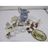 A collection of Victorian and other pottery etc including stoneware miniature tankard, Staffordshire