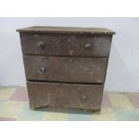 A pine chest of three drawers - A/F