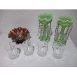 A pair of green opaque epergnes, carnival glass etc all A/F