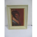 A framed oil painting of Shakespearean era gentleman