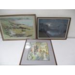 Two framed pastels by Roy Stringfellow entitled "Moonlight & Fishing Boats, Tallard" & "Whitsand Bay