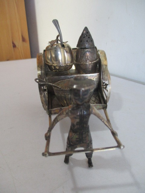 A novelty Chinese silver condiment set in the form of a rickshaw - Image 2 of 7