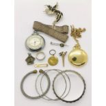 A small collection of costume jewellery, pocket watches etc.