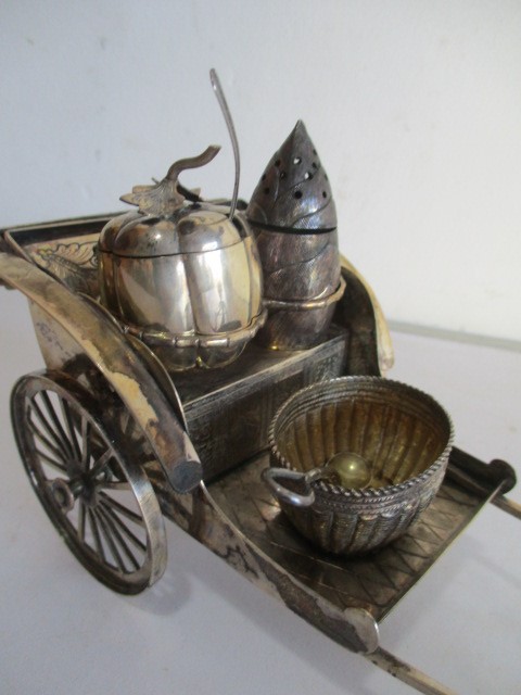 A novelty Chinese silver condiment set in the form of a rickshaw - Image 3 of 7