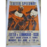 A vintage Exeter Speedway poster, Exeter v Lenningrad (USSR).
