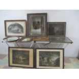 A collection of prints including several farmyard scenes, a Heron, Water Nymphs etc plus one mirror