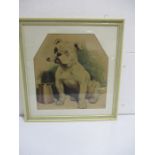 After Cecil Aldin, a framed print of a bulldog smoking a pipe, overall size 55cm x 53cm