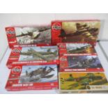 A collection of seven boxed Airfix plane model kits including Handley Page Hampden, Junkers Ju52-3M,