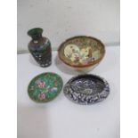 A small collection of oriental including a signed Satsuma bowl, enamelled ware etc