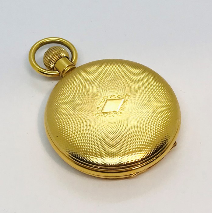 A gold plated half hunter pocket watch, the white enamelled dial with subsidiary second dial, marked - Image 4 of 4