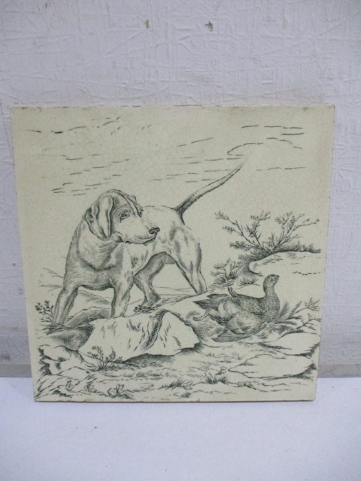 A single Josiah Wedgwood tile depicting a pointer and grouse on a moor