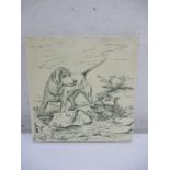 A single Josiah Wedgwood tile depicting a pointer and grouse on a moor