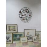 A collection of various watercolours along with a pastel and metal wall art, including Wendy Trinder