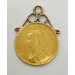 An 1892 half sovereign with pendant mount, total weight 4.3g
