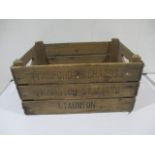 A vintage wooden apple crate, stamp marked with Yarford Orchards, Kingston St Mary, Taunton.