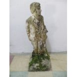 A well weathered garden statue of a gentleman, 79cm height