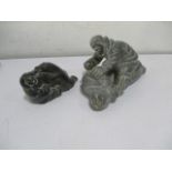 Two Inuit stone carvings, the larger one marked E9-1031 to base