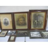 A collection of various framed family photographs, one labelled Bowditch Family (Holdscroft -