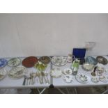 An assortment of miscellaneous china, silver plated cutlery etc including Spode, Royal Doulton (A/F)