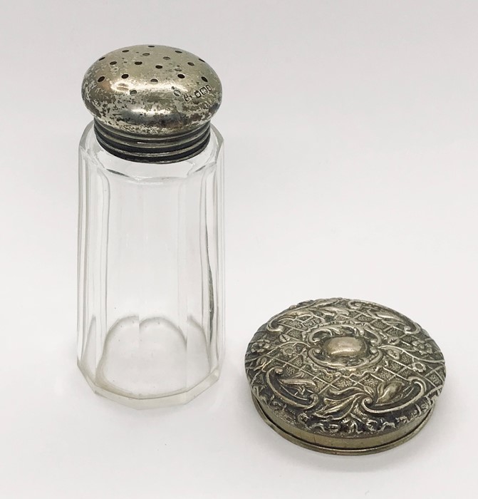 A hallmarked silver bookmark in the form of a trowel, silver lidded sugar caster, silver lid along - Image 5 of 6