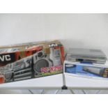 A boxed JVC CD portable component music system (PC-X290), along with a boxed Samsung Combo DVD/VHS