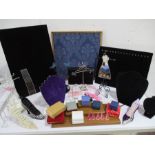 A collection of various jewellery display boxes, boards, hangers etc
