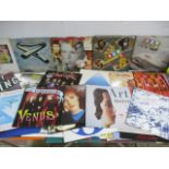 A collection of 12" vinyl albums & singles including David Bowie, Frankie Goes to Hollywood, Mike