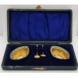 A cased set of hallmarked silver salts with gilded interiors, William Davenport, 1907