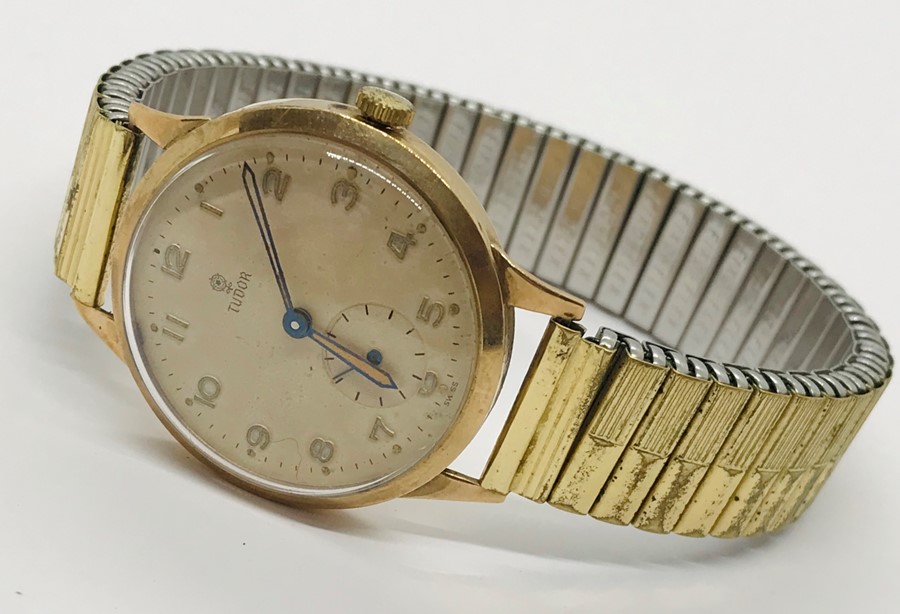 A 9ct gold Tudor (Rolex) gentleman's wristwatch with subsidiary second dial. Inscription to reverse. - Image 3 of 3