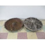 Two cast iron circular animal feeders - one A/F