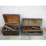 Two wooden tool boxes with contents