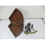 A 19th Century mahogany cased brass sextant signed Owen Owens, Liverpool