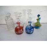 A collection of six glass decanters including Bohemian glass etc