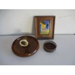 A nutcracker in the form of a ships wheel, along with framed enamelled plaque after Van Gogh and