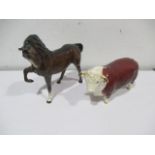 A Beswick "CH of champions" Hereford bull, along with a Beswick horse