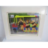 A limited edition Beryl Cook print entitled "Bus Stop", signed by the artist and including