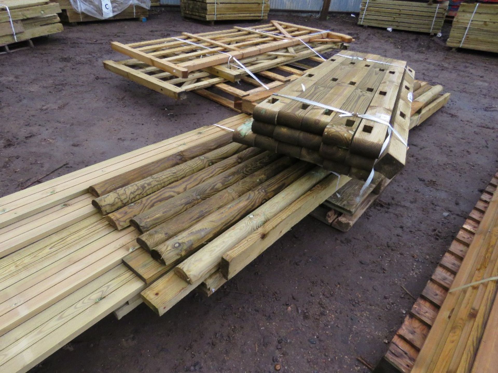 2X PALLETS OF ASSORTED POSTS, DECKING AND OTHER TIMBER